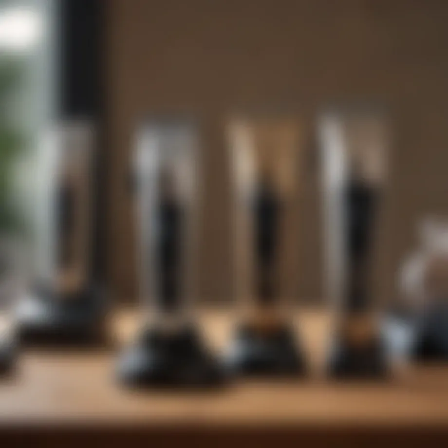 Various types of professional dog clippers displayed on a table