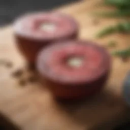 A close-up of liverwurst on a wooden cutting board