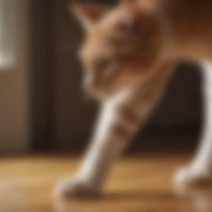 A pet owner gently examining their cat's leg for swelling