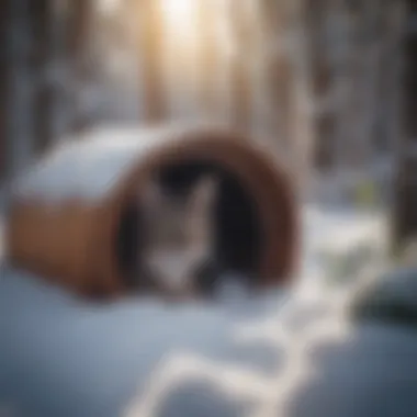 Outdoor Heated Cat Shelter Outdoor heated cat shelter in a snowy environment