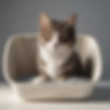 Illustration of a cat comfortably using a litter box filled with silica-based litter