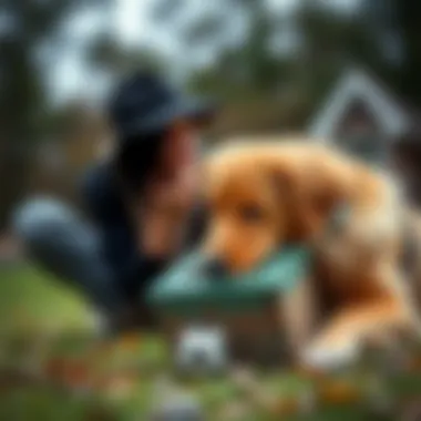 A pet owner playing with their dog and a chewy box toy, illustrating the bond between them through play.