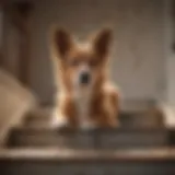 A cozy dog using chewy stairs to reach a bed