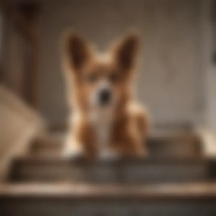 A cozy dog using chewy stairs to reach a bed