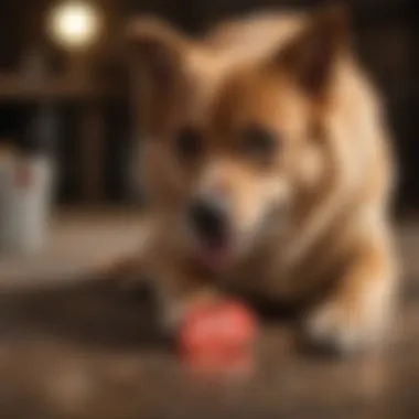 Dog Engaging with Chewy Pet Tag A playful dog chewing on a durable chewy pet tag, illustrating its function