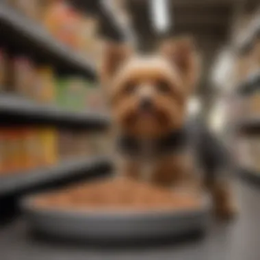 Pet owner selecting dog food at a store