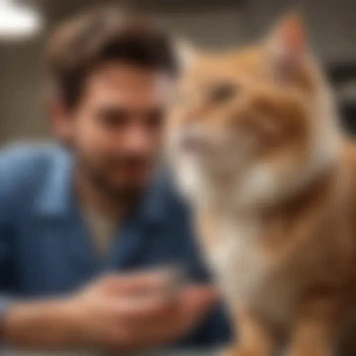 A veterinarian explaining hairball management to a pet owner.