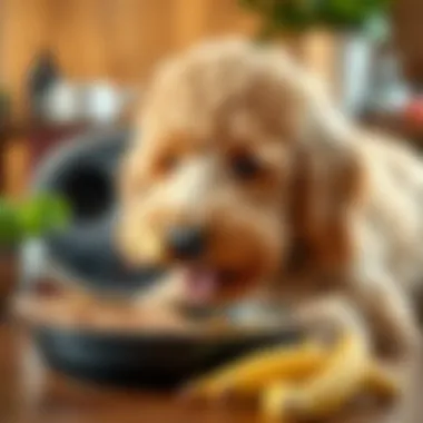 Goldendoodle Savoring Nutritious Food Happy Goldendoodle enjoying a meal