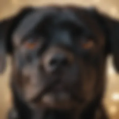 Close-up of a black dog with sparkling eyes and a playful expression