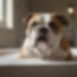 English Bulldog enjoying a bath with gentle shampoo