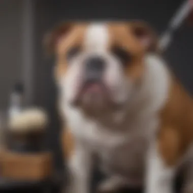 An English Bulldog being groomed with a soft bristle brush
