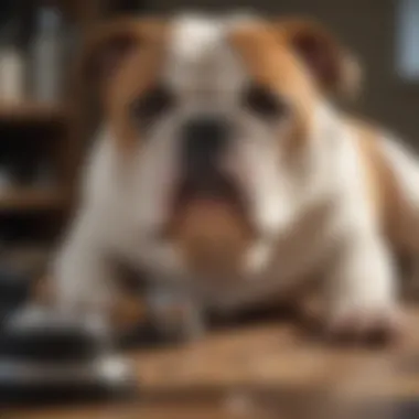 A pet owner selecting grooming tools for their English Bulldog