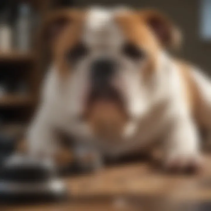 A pet owner selecting grooming tools for their English Bulldog