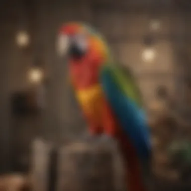 Macaw in a Well-Equipped Cage Macaw enjoying a well-equipped cage
