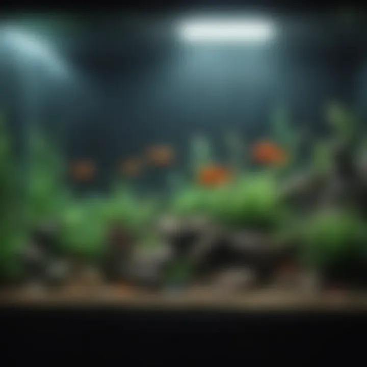 An aquarium maintenance setup showcasing tools and cleaning supplies