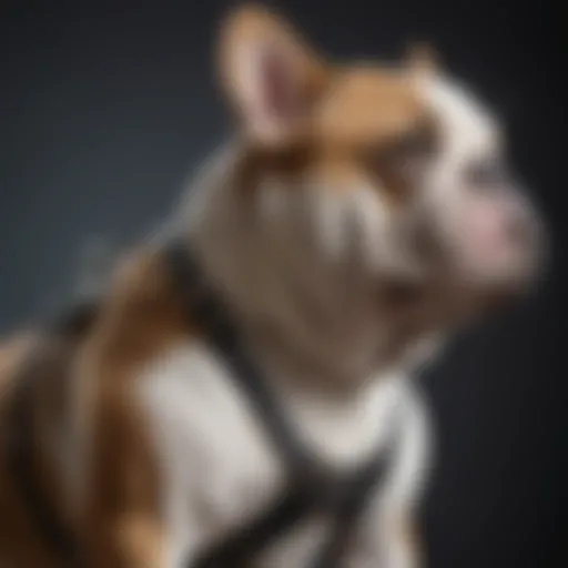Bulldog wearing a well-fitted harness that complements its physique