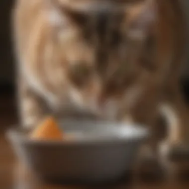 A cat drinking from a specially designed bowl that accommodates a cone