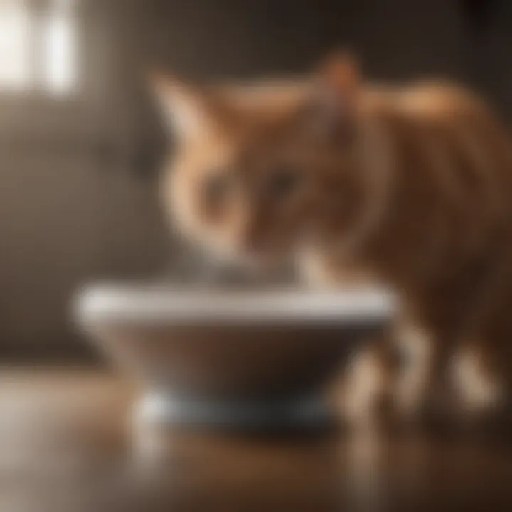 A stylish cat water bowl suitable for cats wearing a cone