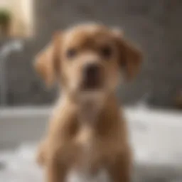 A playful 8-week-old puppy enjoying a gentle bath