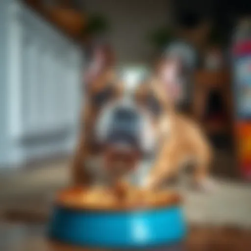 French Bulldog using a tilted dog bowl