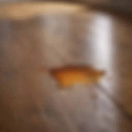 Close-up of dog urine stain on wood floor