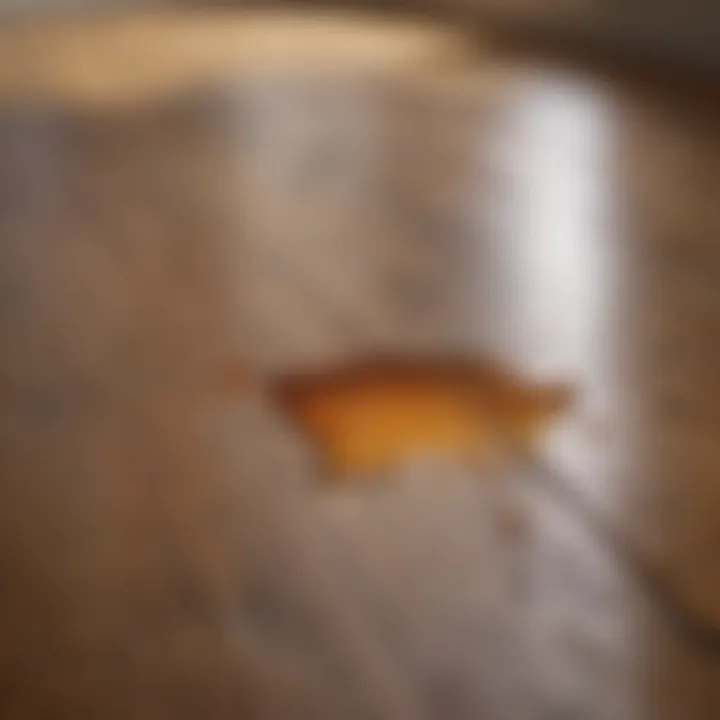 Close-up of dog urine stain on wood floor