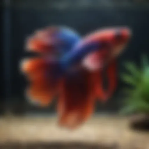 A vibrant betta fish displaying its colorful fins in a well-maintained aquarium.