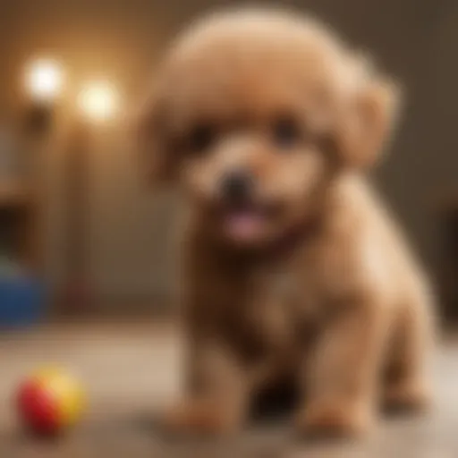 A cheerful Toy Poodle puppy playing with a toy