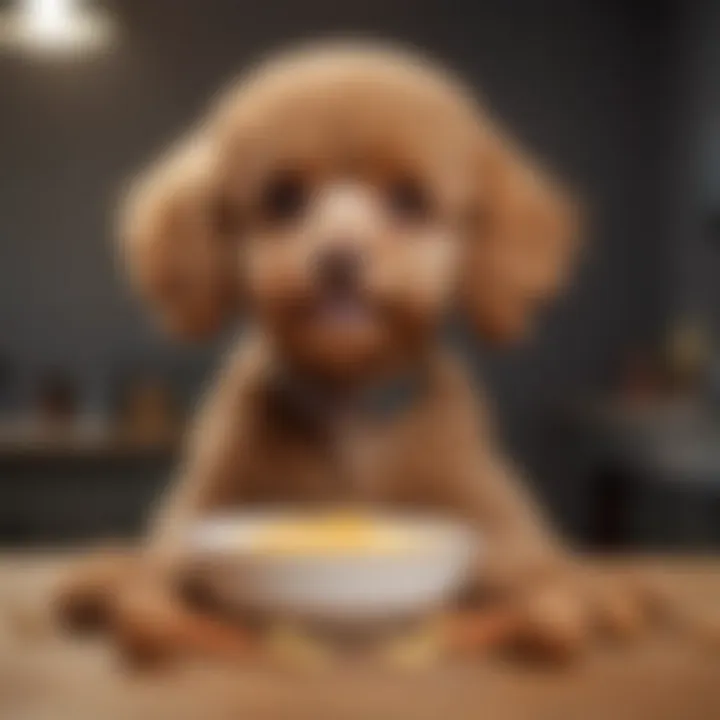 A Toy Poodle enjoying a nutritious meal in a bowl