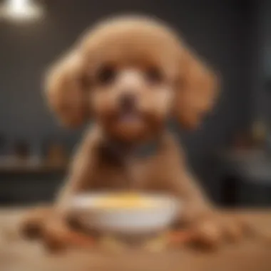 Nutritious Feeding for a Healthy Toy Poodle A Toy Poodle enjoying a nutritious meal in a bowl