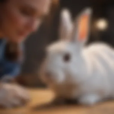 A veterinarian examining a rabbit