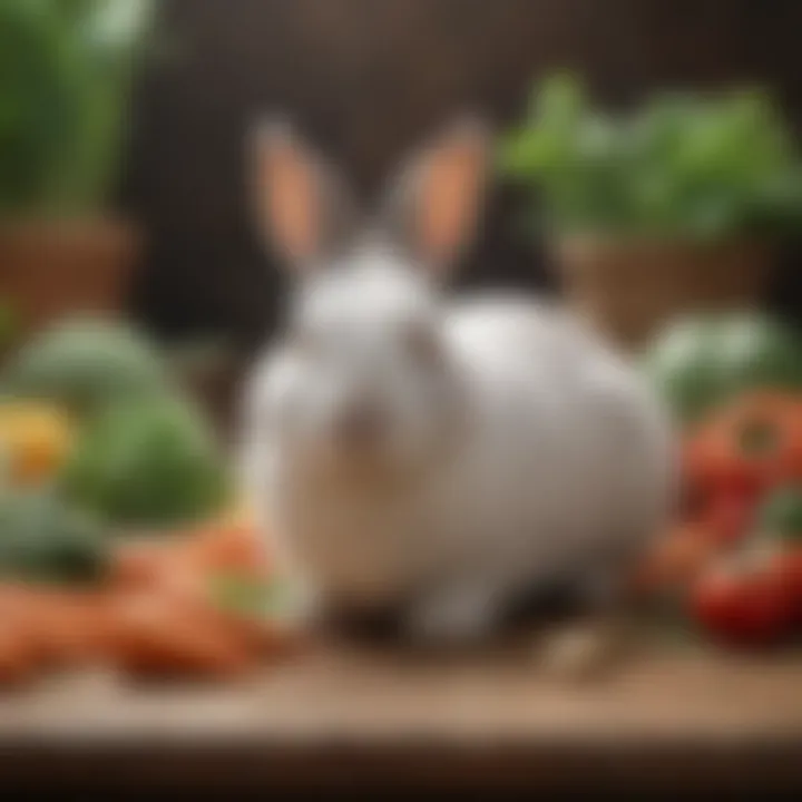 A nutritious assortment of fresh vegetables and hay for rabbits