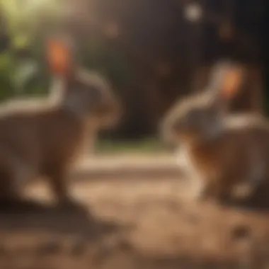 Two rabbits interacting and playing together