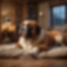 A Saint Bernard lounging comfortably in a cozy home environment, showcasing their gentle nature.