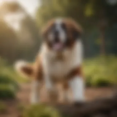 Saint Bernard Engaging in Outdoor Play A Saint Bernard enjoying a playful outdoor exercise session, highlighting their exercise needs.
