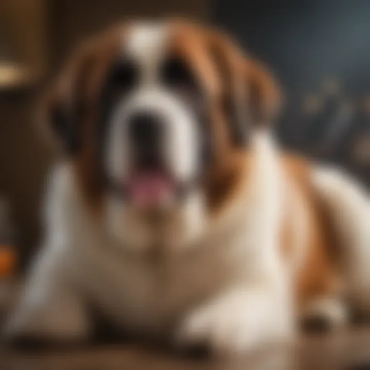 A groomer carefully brushing a Saint Bernard, illustrating proper grooming techniques.