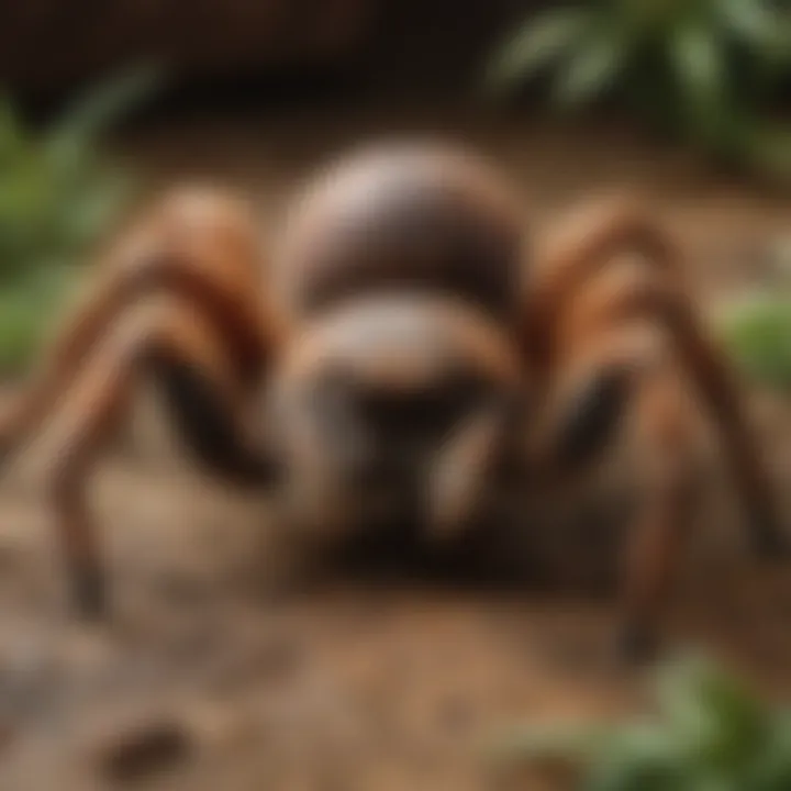 A vibrant adult tarantula on a natural substrate