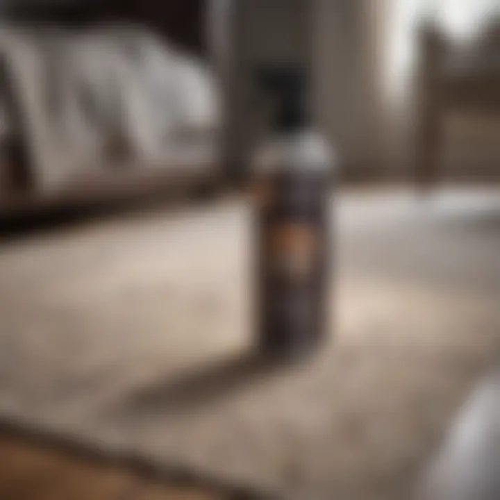 Odor-neutralizing spray next to a rug