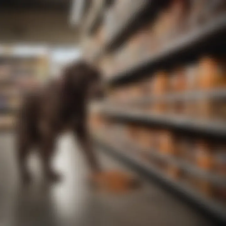 Pet owner selecting low protein dog food in a store