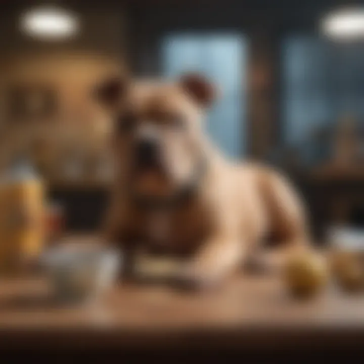 Essential nutrients for American Bully XL puppies displayed on a table