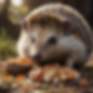 Close-up of hedgehog enjoying a nutritious meal.