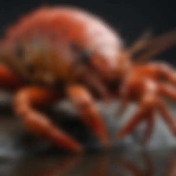 Close-up of a crayfish's intricate features and coloration