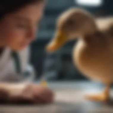 Veterinary Health Check A healthy duck being examined by a veterinarian