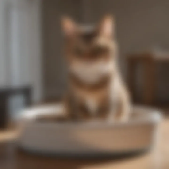 A cat exhibiting common litter box behavioral issues