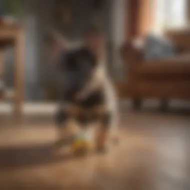 Mini German Shepherd Puppy Playing Indoors A joyful Mini German Shepherd puppy playing with a toy in a living room