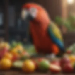 A vibrant assortment of fruits and vegetables suitable for parrot feeding