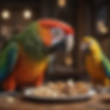 Parrot Enjoying a Balanced Meal A close-up of a parrot eating a varied diet