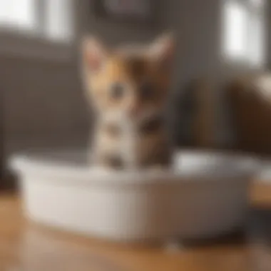 Kitten Successfully Using the Litter Box A satisfied kitten using the litter box correctly