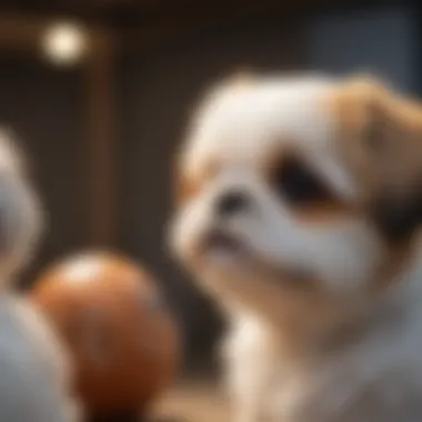 Socialization with Peers Owner socializing Shih Tzu puppy with other dogs