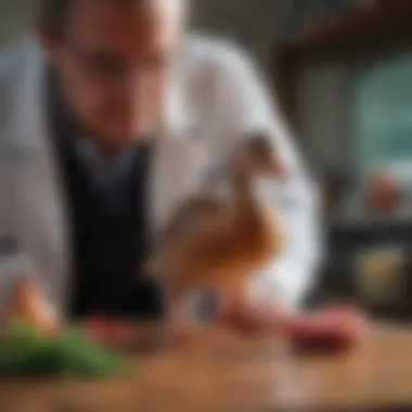 Veterinarian checking the health of a duck